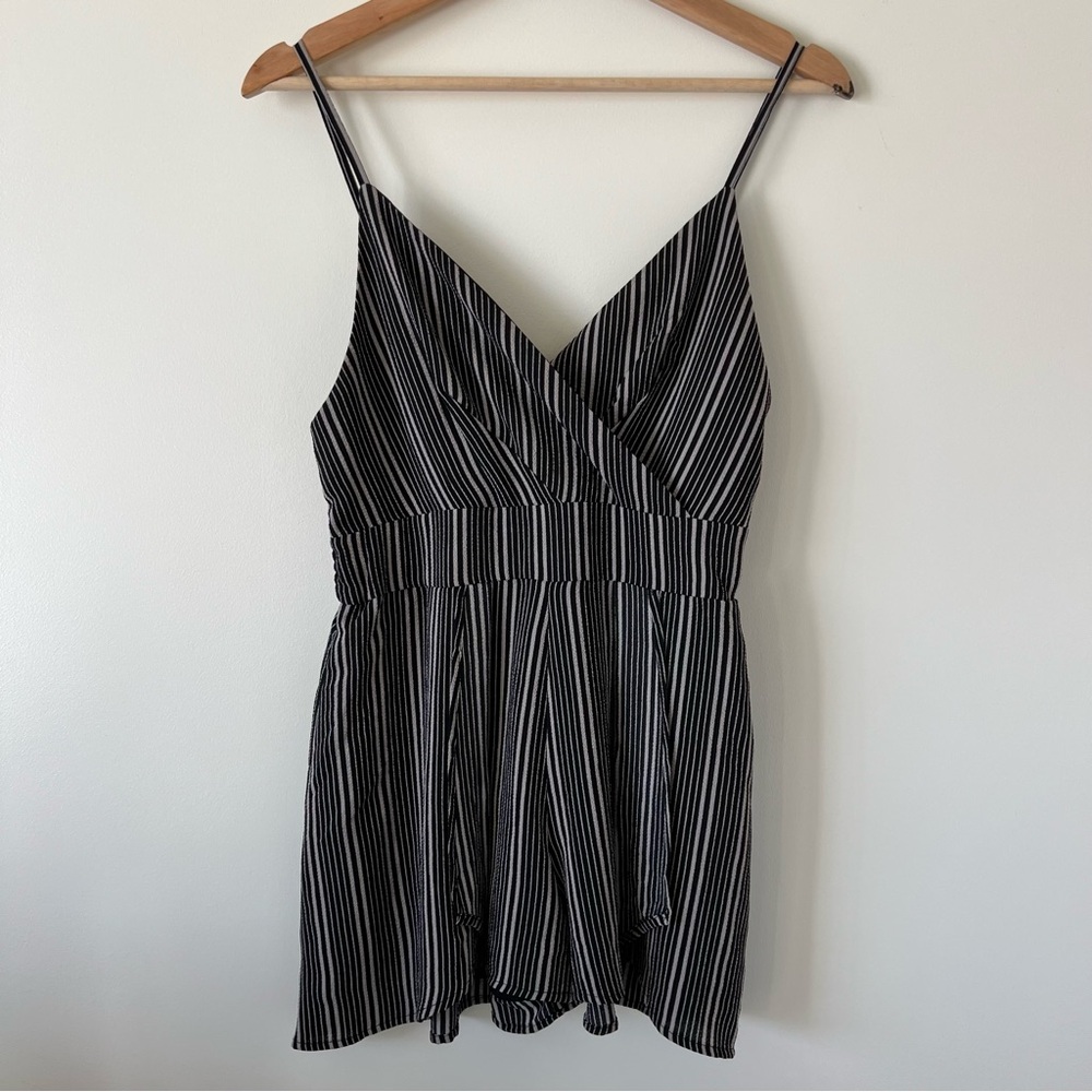 Purple Snow Black Tan Pencil Vertical Striped Short Romper